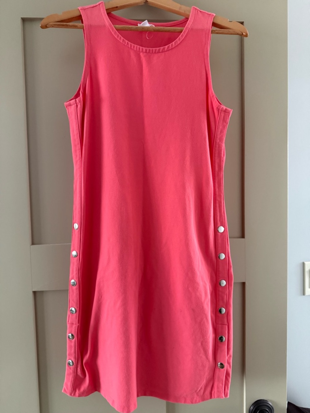 Tribal Sport Coral Pink Sleeveless Shift Dress with Side Button Trim